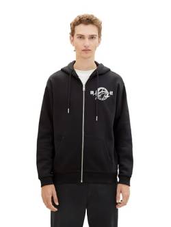 TOM TAILOR Denim Herren Hoodie Sweatjacke mit Print, Black, XL von TOM TAILOR Denim