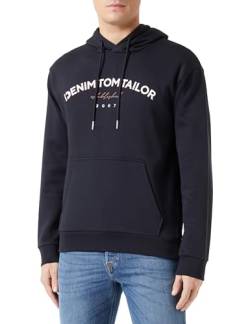 TOM TAILOR Denim Herren Hoodie Sweatshirt mit Logo-Print, Black, M von TOM TAILOR Denim