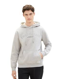 TOM TAILOR Denim Herren Hoodie Sweatshirt mit Logo-Print, Light Stone Grey Melange, XXL von TOM TAILOR Denim