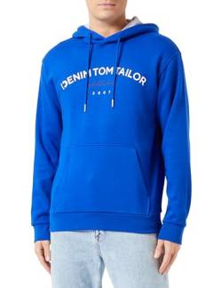 TOM TAILOR Denim Herren Hoodie Sweatshirt mit Logo-Print, shiny royal blue, XS von TOM TAILOR Denim