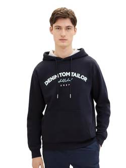 TOM TAILOR Denim Herren Hoodie Sweatshirt mit Logo-Print, sky captain blue, XXL von TOM TAILOR Denim