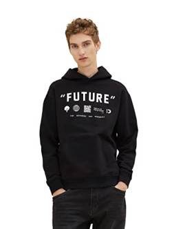 TOM TAILOR Denim Herren Hoodie Sweatshirt mit Print 1034098, 29999 - Black, L von TOM TAILOR Denim