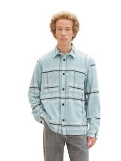 TOM TAILOR Denim Herren Overshirt Hemd mit Karo-Muster aus Baumwolle, dusty mint blue base big check, L von TOM TAILOR Denim