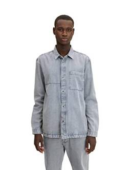 TOM TAILOR Denim Herren Overshirt mit Brusttasche 1032376, 10212 - Clean Light Stone Grey Denim, M von TOM TAILOR Denim