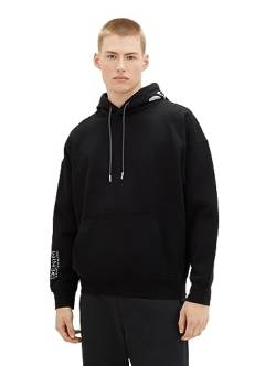 TOM TAILOR Denim Herren Oversize Hoodie Sweatshirt mit Reflektoren-Print an der Kapuze, Black, L von TOM TAILOR Denim