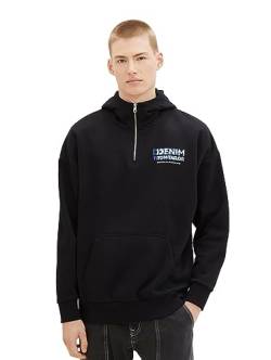 TOM TAILOR Denim Herren Oversize Hoodie Sweatshirt mit Reißverschluss am Kragen, Black, L von TOM TAILOR Denim