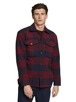 TOM TAILOR Denim Herren Regular Fit Hemdjacke mit aufgesetzten Brusttaschen 1026691, 28393 - Burgundy Navy Big Vichy Check, M von TOM TAILOR Denim