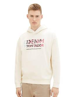 TOM TAILOR Denim Herren Relaxed Fit Hoodie Sweatshirt mit Logo-Print, Wool White, L von TOM TAILOR Denim
