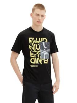 TOM TAILOR Denim Herren Relaxed Fit T-Shirt mit Print, Black, L von TOM TAILOR Denim