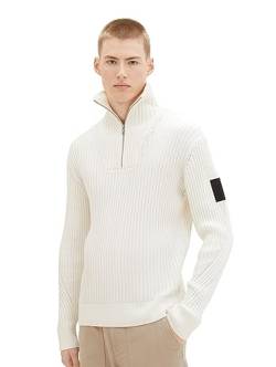 TOM TAILOR Denim Herren Ripp Troyer Pullover aus Baumwolle, Wool White, S von TOM TAILOR Denim