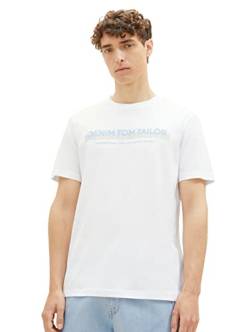 TOM TAILOR Denim Herren Slim Fit T-Shirt mit Logo-Print aus Baumwolle, White, XL von TOM TAILOR Denim