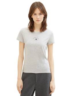 Tom Tailor Denim Damen Basic T-Shirt mit Schriftzug, 34890 - Beige Grey Melange, XXL von TOM TAILOR Denim