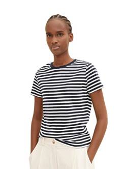 Tom Tailor Denim Damen Boxy Fit T-Shirt mit Streifen aus Bio-Baumwolle, 29133 - White Blue Stripe, L von TOM TAILOR Denim