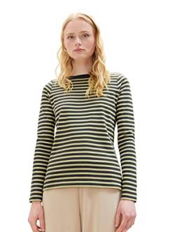 Tom Tailor Denim Damen Longsleeve mit Streifen aus Bio-Baumwolle, 34337 - Tonal Green Stripe, XS von TOM TAILOR Denim