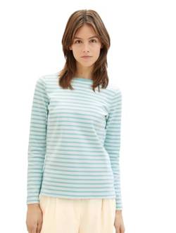 Tom Tailor Denim Damen Longsleeve mit Streifen aus Bio-Baumwolle, 34676 - White Mint Stripe, S von TOM TAILOR Denim