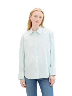 Tom Tailor Denim Damen Loose Fit Basic Hemdbluse mit Streifen, 34677 - Mint White Stripe, L von TOM TAILOR Denim