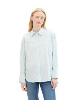 Tom Tailor Denim Damen Loose Fit Basic Hemdbluse mit Streifen, 34677 - Mint White Stripe, M von TOM TAILOR Denim