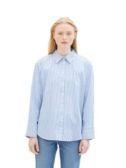Tom Tailor Denim Damen Loose Fit Basic Hemdbluse mit Streifen, 34878 - Blue White Strripe, L von TOM TAILOR Denim
