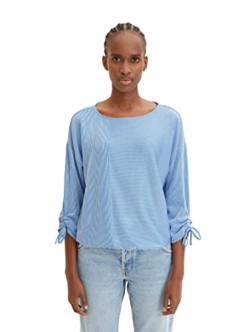 Tom Tailor Denim Damen Loose Fit Longsleeve mit Streifen & Raffarm, 31347 - Small Mid Blue White Stripe, M von TOM TAILOR Denim