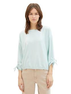 Tom Tailor Denim Damen Loose Fit Longsleeve mit Streifen & Raffarm, 34743 - Small Mint White Stripe, S von TOM TAILOR Denim