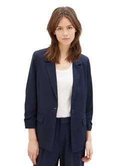 Tom Tailor Denim Damen Regular Fit Basic Blazer mit gerafftem Arm, 10668 - Sky Captain Blue, M von TOM TAILOR Denim