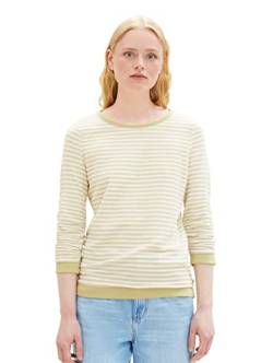 Tom Tailor Denim Damen Sweatshirt mit Raffarm & Streifenmuster, 32804 - White Green Structured Stripe, L von TOM TAILOR Denim