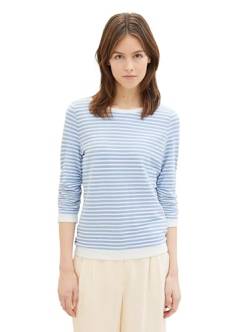 Tom Tailor Denim Damen Sweatshirt mit Raffarm & Streifenmuster, 34737 - Midblue White Structure Stripe, S von TOM TAILOR Denim