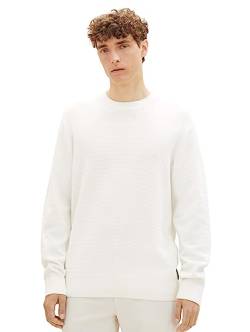 Tom Tailor Denim Herren Basic Strick-Pullover mit Struktur, 12906 - Wool White, L von TOM TAILOR Denim