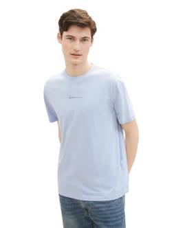 Tom Tailor Denim Herren Basic T-Shirt mit Logo-Print, 11486 - Brunnera Blue, S von TOM TAILOR Denim