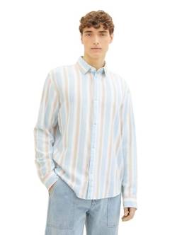 Tom Tailor Denim Herren Relaxed Fit Hemd mit Streifen, 34769 - Pastel Blue Orange Big Stripe, L von TOM TAILOR Denim