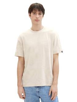 Tom Tailor Denim Herren T-Shirt in Jacquard Struktur mit Allover Print, 35003 - Beige Leaves Jacquard, L von TOM TAILOR Denim