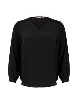 Große Größen: Bluse mit V-Ausschnitt und Faltendetail, schwarz, Gr.52 von TOM TAILOR Plus