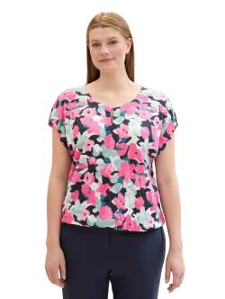 Große Größen: Crinkle-Shirt mit floralem Alloverprint, pink gemustert, Gr.46 von TOM TAILOR Plus