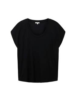Große Größen: Shirt aus Viskose-Mix mit tiefem Rundhalsausschnitt, schwarz, Gr.46 von TOM TAILOR Plus