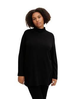 Große Größen: Sweatshirt in Longform mit Zierreißverschluss, schwarz, Gr.54 von TOM TAILOR Plus