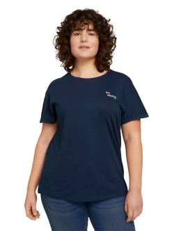 Große Größen: T-Shirt mit Wording-Stickerei auf der Brust, blau, Gr.46 von TOM TAILOR Plus