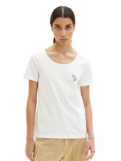 TOM TAILOR Damen 1035471 T-Shirt mit Vogel-Stickerei, 10315 - Whisper White, XS von TOM TAILOR