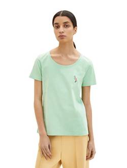 TOM TAILOR Damen 1035471 T-Shirt mit Vogel-Stickerei, 31034 - Okra Green, M von TOM TAILOR