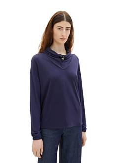 TOM TAILOR Damen 1035691 Longsleeve mit Schalkragen, 11331 - Atlantic Ocean Blue, M von TOM TAILOR