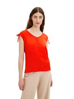 TOM TAILOR Damen 1035851 T-Shirt mit V-Ausschnitt & Raffung, 15612 - Fever Red, L von TOM TAILOR