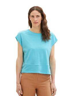 TOM TAILOR Damen 1036787 Cropped T-Shirt mit Struktur, 26007-Teal Radiance, L von TOM TAILOR