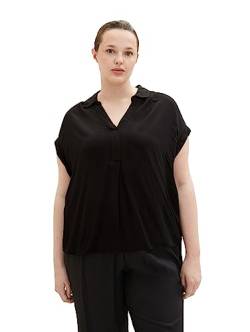 TOM TAILOR Damen 1037305 Plussize Bluse mit Crinkle-Struktur, 14482-Deep Black, 48 von TOM TAILOR