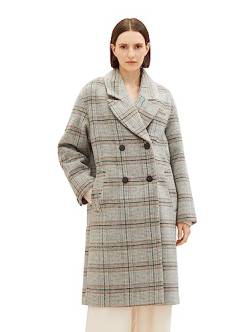 TOM TAILOR Damen 1037556 Mantel mit Reverkragen & Karomuster, 32426-grey orange Green Check Woven, M von TOM TAILOR