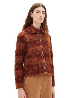 TOM TAILOR Damen 1037911 Blazer Jacke mit Karomuster, 33279-brown orange Boucle, 36 von TOM TAILOR