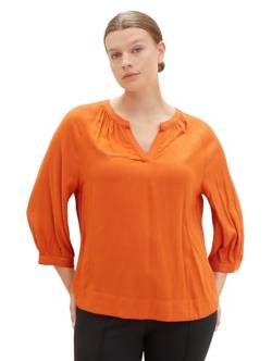 TOM TAILOR Damen 1038806 Tunica Bluse mit V-Ausschnitt, 32403-gold Flame orange Melange, 48 von TOM TAILOR