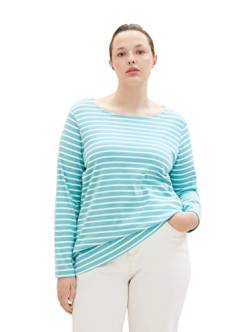 TOM TAILOR Damen 1038827 Langarmshirt mit Streifen, 32394-teal Offwhite Stripe, 46 von TOM TAILOR