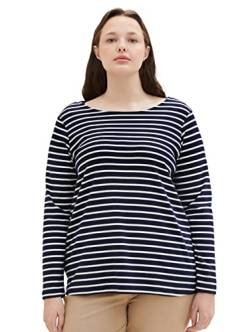 TOM TAILOR Damen 1038827 Langarmshirt mit Streifen, 32397-navy Offwhite Stripe, 44 von TOM TAILOR