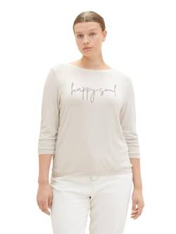 TOM TAILOR Damen 1038833 T-Shirt mit Raffarm & Schriftzug, 32398-clouds Grey Melange, 50 von TOM TAILOR