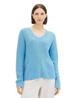 TOM TAILOR Damen 1039242 Basic Pullover mit V-Ausschnitt, 12391-Clear Light Blue Melange, XXL von TOM TAILOR