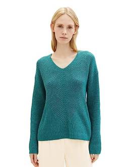 TOM TAILOR Damen 1039242 Basic Pullover mit V-Ausschnitt, 32402-ever Green Melange, L von TOM TAILOR
